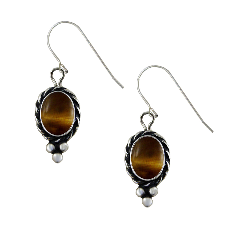 Sterling Silver Little Tiger Eye Gemstone Drop Dangle Earrings